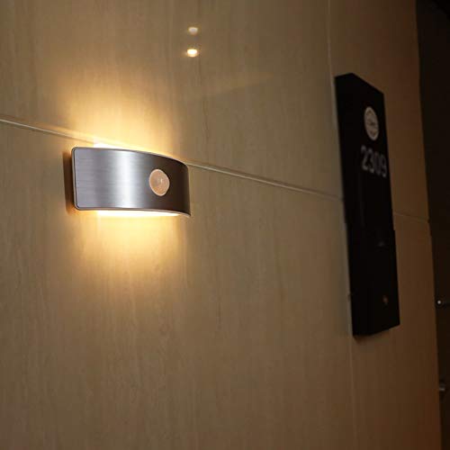 TRRYHZAG LED Cuerpo Humano Sensor de Infrarrojos Luz Nocturna Luces de Pared Recargables USB La batería AA se Puede Utilizar Interior Hogar Mesas de Noche Aplique (Color : White Light)