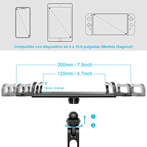 Tryone Soporte Tablet Coche, Soporte Coche Reposacabezas - Soporte Extensible para Tablet Móvil iPad/Samsung Galaxy Tabs/Amazon Kindle Fire HD/Nintendo Switch/Otros Dispositivos de 4.7-10.5 Pulgadas