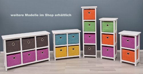 ts-ideen Cómodo Armario con Mesa de Noche 62 x 43 cm Estante de baño Blanco con 2 x 3 Coloridas cestas para habitación de niños, Oficina, baño, salón y habitación de bebé