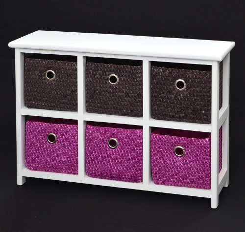 ts-ideen Cómodo Armario con Mesa de Noche 62 x 43 cm Estante de baño Blanco con 2 x 3 Coloridas cestas para habitación de niños, Oficina, baño, salón y habitación de bebé