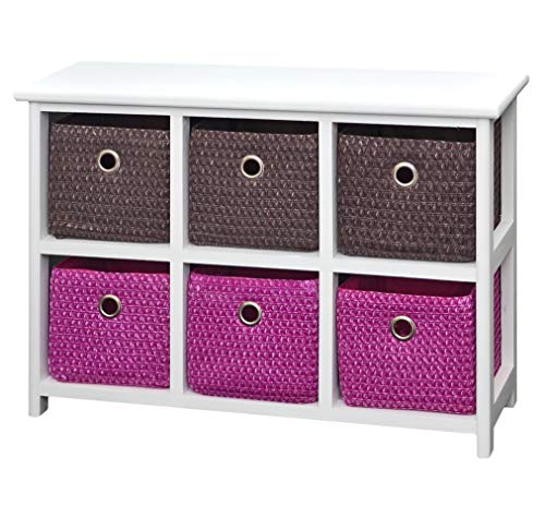 ts-ideen Cómodo Armario con Mesa de Noche 62 x 43 cm Estante de baño Blanco con 2 x 3 Coloridas cestas para habitación de niños, Oficina, baño, salón y habitación de bebé