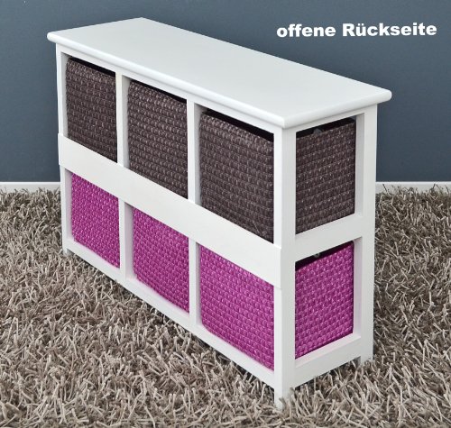 ts-ideen Cómodo Armario con Mesa de Noche 62 x 43 cm Estante de baño Blanco con 2 x 3 Coloridas cestas para habitación de niños, Oficina, baño, salón y habitación de bebé