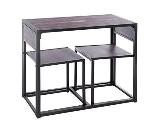 ts-ideen Juego de 3 Piezas para Cocina o Comedor Mesa de 60x45 cm con 2 Sillas en Aluminio y MDF Color Nogal