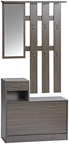 ts-ideen - Juego de Perchero de Pared con Espejo y cajón, Color marrón