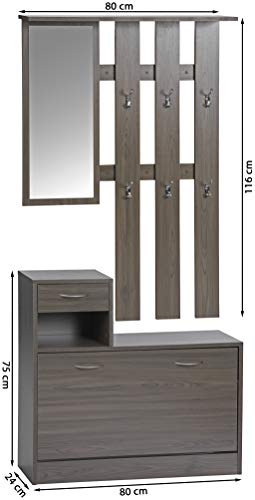 ts-ideen - Juego de Perchero de Pared con Espejo y cajón, Color marrón