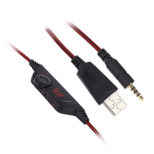Tsing Auriculares Gaming Cascos PS4, Micrófono Control de Volumen LED Luz 3.5mm Jack, Reducción de ruido, PC/Xbox One/Nintendo Switch/Móvil/Tablet, Rojo(Tiene un adaptador）