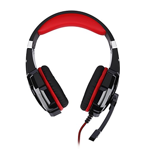 Tsing Auriculares Gaming Cascos PS4, Micrófono Control de Volumen LED Luz 3.5mm Jack, Reducción de ruido, PC/Xbox One/Nintendo Switch/Móvil/Tablet, Rojo(Tiene un adaptador）