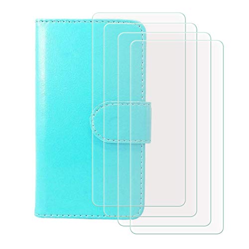 TTJ Flip Case para BLU Bold N1 + [4-Pack] Cristal Templado, HD Vidrio Templado Protector Pantalla, Carcasa Cierre Magnético, Función de Soporte Cover, Billetera Funda (6,4") - Azul