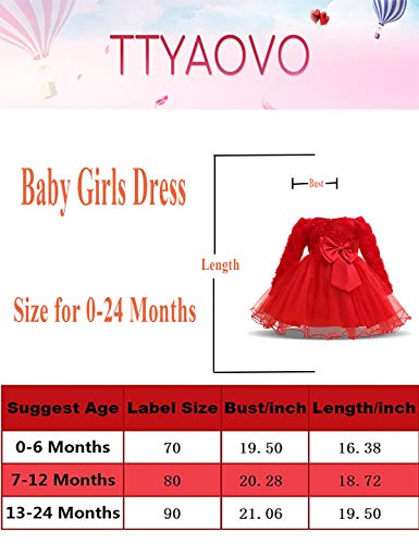 TTYAOVO Bebés Niñas Bordado Vestidos de Tutú de Fiesta de Cumpleaños de Princesa de Encaje de Flores de Manga Larga Vestidos 13-24 Meses Rojo