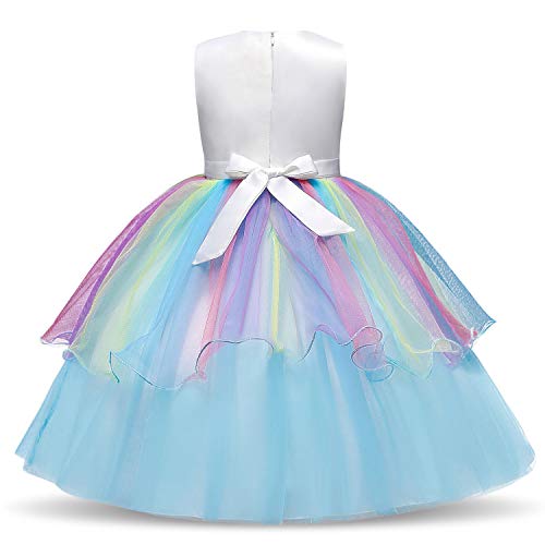 TTYAOVO Chicas Estrella Unicornio Fancy Vestido Princesa Flor Desfile de Niños Vestidos sin Mangas Volantes Vestido de Fiesta Talla 8-9 Años Azul
