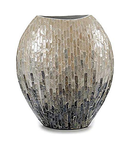 TU TENDENCIA ÚNICA Jarrón Ancho Decorativo de Nácar Gris Degradado de 32 cm. Ideal para Colocar Flores