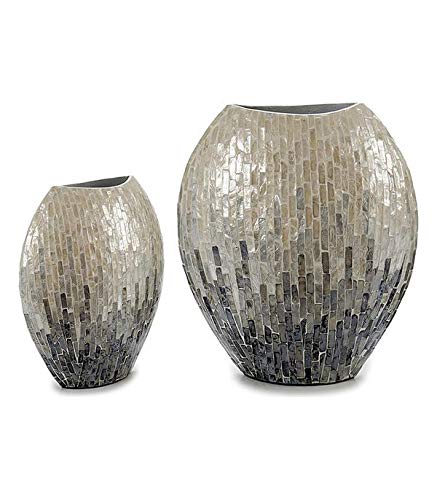 TU TENDENCIA ÚNICA Jarrón Ancho Decorativo de Nácar Gris Degradado de 32 cm. Ideal para Colocar Flores
