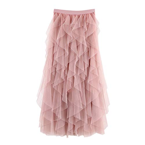 TUDUZ Faldas Mujer Largas Verano Casual para Cómoda De Tul De Cintura Alta Falda Plisada del Tutú De Midi (Rosado, Free Size)