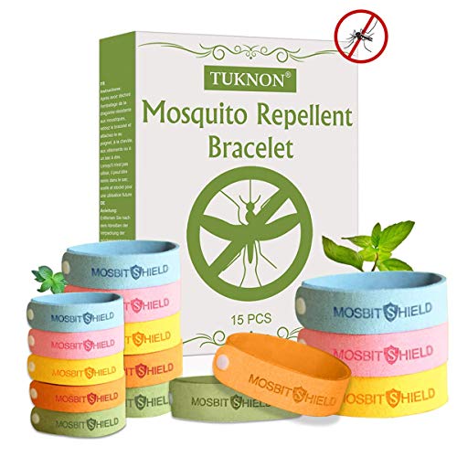 TUKNON Repelentes de Mosquitos, Pulseras Antimosquitos, Pulseras Repelentes de Mosquitos, 15 Piezas Bandas repelentes de Insectos y Fallos, 100% Naturales, Ajustables para Bebés y Adultos