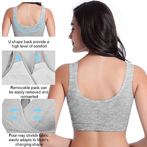 Tuopuda 2 Piezas Sujetador de Lactancia sin Aros Algodón Maternidad Sujetadores Premamá Cuello en V Sujetador para Dormir Mujer Suave Lingerie