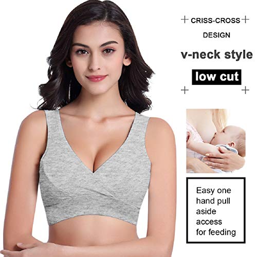 Tuopuda 2 Piezas Sujetador de Lactancia sin Aros Algodón Maternidad Sujetadores Premamá Cuello en V Sujetador para Dormir Mujer Suave Lingerie