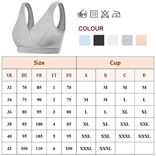 Tuopuda 2 Piezas Sujetador de Lactancia sin Aros Algodón Maternidad Sujetadores Premamá Cuello en V Sujetador para Dormir Mujer Suave Lingerie