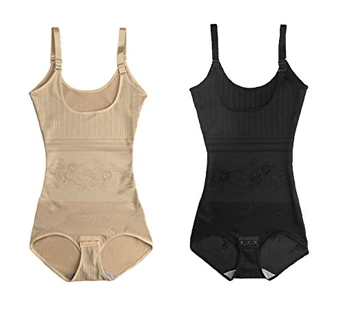 Tuopuda Body Faja Reductora Mujer Abdomen con Gancho,cómodo y Ligero Corsé Faja para presumir de Buena Figura sin Costuras (XXXL(Waist 27.3-31.2 Inch), 1 Beige + 1 Negro)