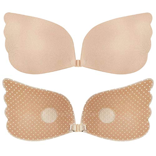 Tuopuda® Sujetador Invisible Adhesivo Silicona Push up Bra Sujetador Sin Espalda (Cup D, Beige)