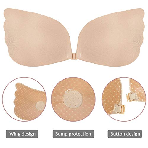 Tuopuda® Sujetador Invisible Adhesivo Silicona Push up Bra Sujetador Sin Espalda (Cup D, Beige)