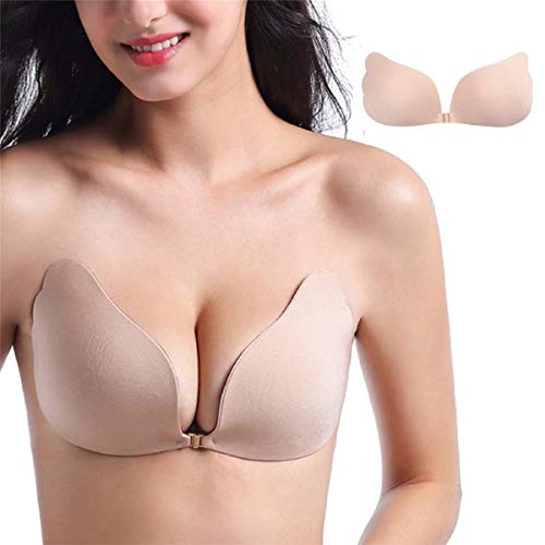 Tuopuda® Sujetador Invisible Adhesivo Silicona Push up Bra Sujetador Sin Espalda (Cup D, Beige)