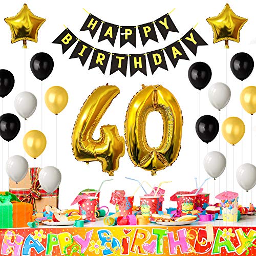 TUPARKA Decoracion Fiesta 40 Cumpleanos, Cumpleanos Hincha 40 o, de Papel, Pompones Colgantes remolinos, Hoja de Oro Globos Feliz 40o cumpleaños Decoraciones para Hombres y Mujeres