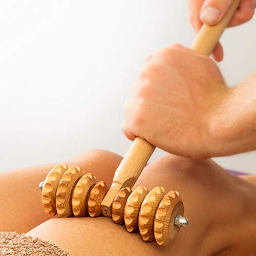 Tuuli Accessories Anti Celulitis Masajeador Rodillo en Forma T Aparato Anticelulítico para Masaje del Cuerpo Maderoterapia Madera 37 x 13 cm