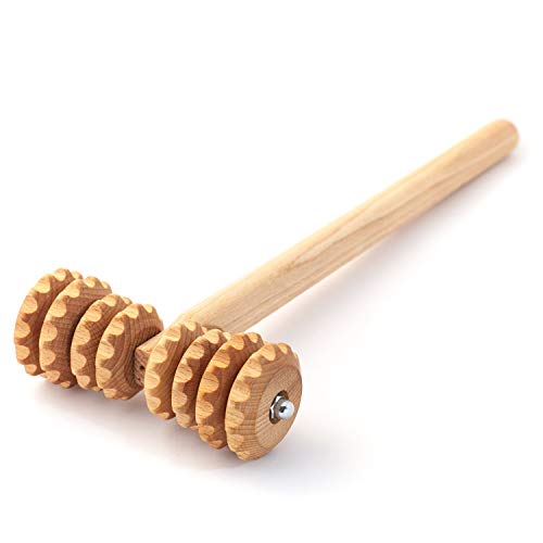 Tuuli Accessories Anti Celulitis Masajeador Rodillo en Forma T Aparato Anticelulítico para Masaje del Cuerpo Maderoterapia Madera 37 x 13 cm
