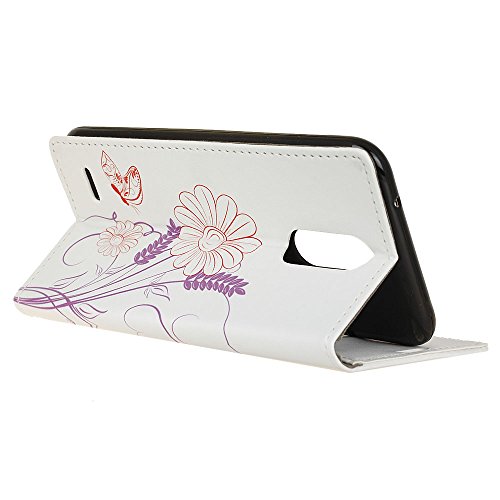 TVVT Funda LG K11 2018 Cuero PU Libro con Interna TPU Silicona Case Cubierta Suave Impresión Animal Cierre Magnético Función de Soporte Incorporado Carcasa - Flor de Mariposa