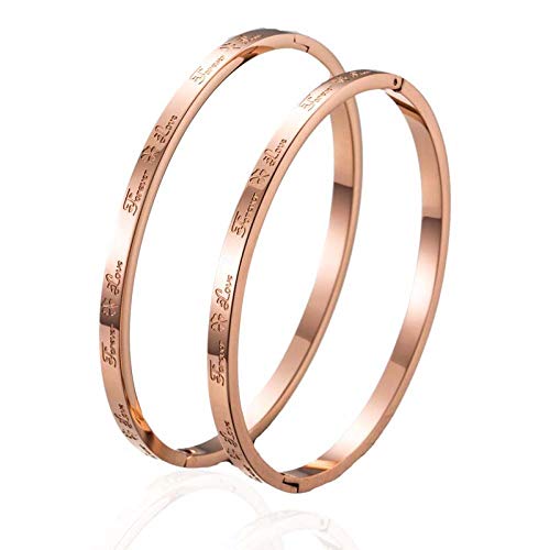 TWCAM Acero Cuero Pulsera Hombre- Pulsera De Letras Pulsera De Collar De Amor, Forever Rose Gold L