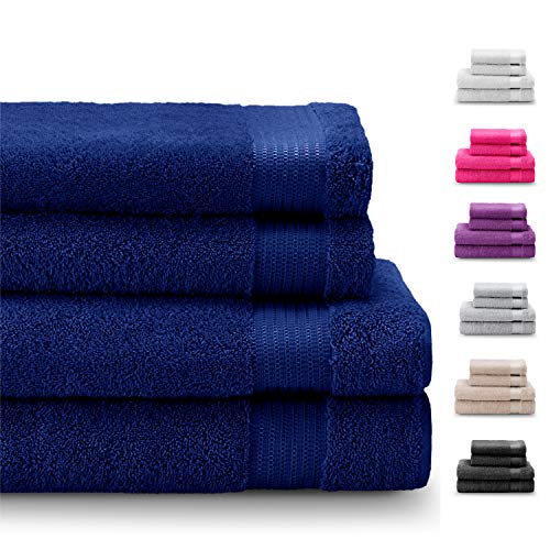 Twinzen Juego de 2 Toallas de Manos y 2 Toallas de Baño, de 100% Algodón, Sin Productos Químicos- Certificado Oeko Tex - Muy Absorbente Casa, Cuarto de Baño, Centro Deportivo, Gimnasio, Piscina