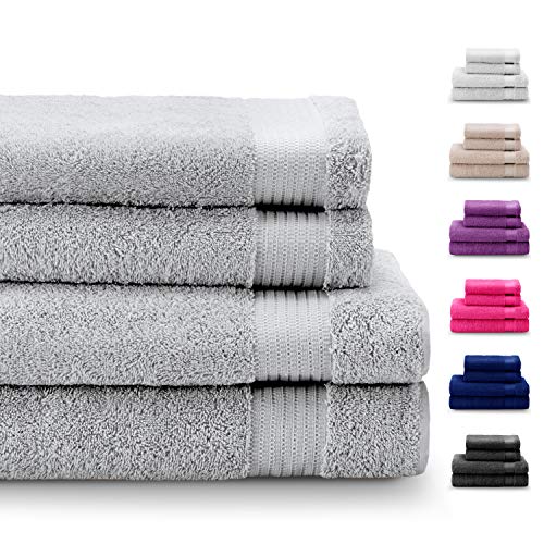 Twinzen Juego de 2 Toallas de Manos y 2 Toallas de Baño, de 100% Algodón, Sin Productos Químicos- Certificado Oeko Tex - Muy Absorbente Casa, Cuarto de Baño, Centro Deportivo, Gimnasio, Piscina