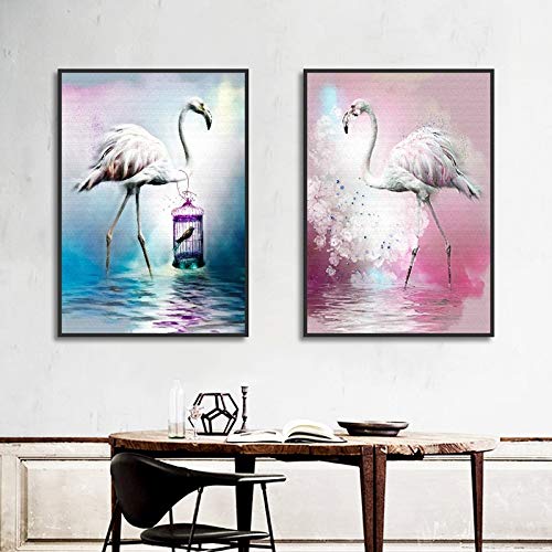 TYLPK Acuarela Flamingo Lienzo Cuadro Pintura Decorativa impresión sin Marco B1 20x25cm Sin Marco