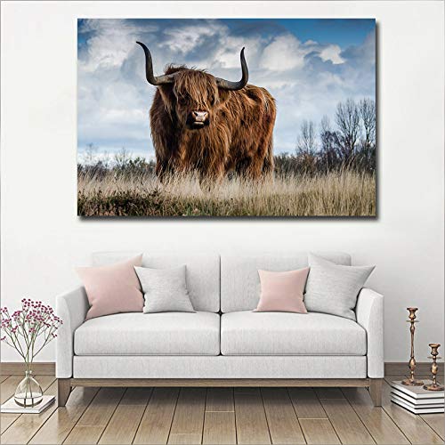 TYLPK Impresión de la Lona Vaca Abstracta Pintura Animal Pintura al óleo Sala de Estar Decoración del Arte del hogar Mural A4 60x80cm