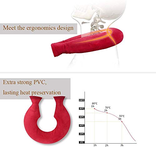 U formar botella agua caliente Bonita de pvc con Funda de forro polar, larga bolsa de agua caliente con funda peluche para cuello lumbar cervicales espalda Aliviar dolor adulto mujer hombre - Gris