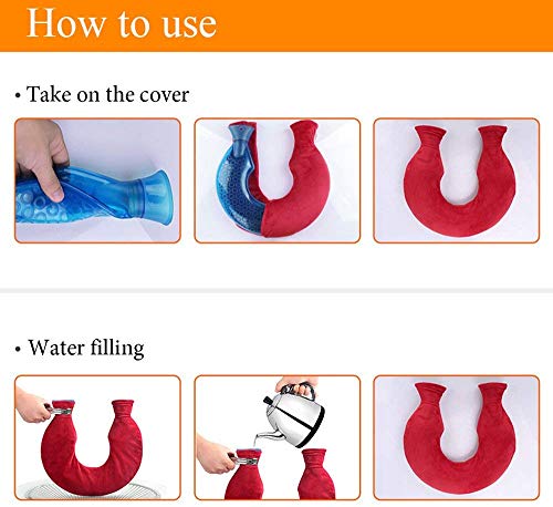 U formar botella agua caliente Bonita de pvc con Funda de forro polar, larga bolsa de agua caliente con funda peluche para cuello lumbar cervicales espalda Aliviar dolor adulto mujer hombre - Gris