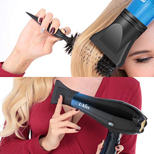 U-Kiss Secador de Pelo, función iónica,mango plegable,3 niveles de temperatura y 2 velocidades,Incluye boquilla concentradora de aire, protección contra el sobrecalentamiento,2000W