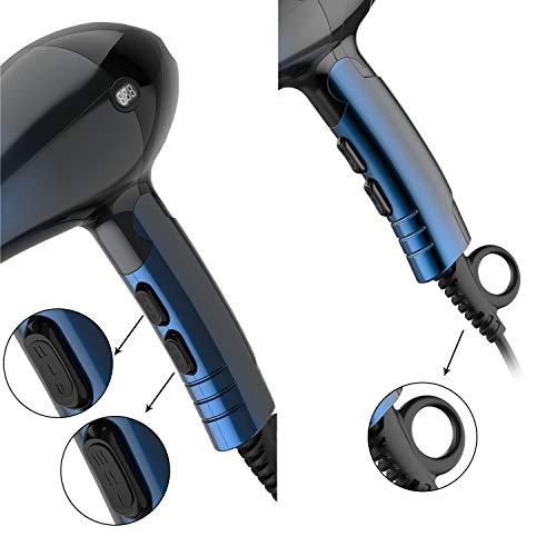 U-Kiss Secador de Pelo, función iónica,mango plegable,3 niveles de temperatura y 2 velocidades,Incluye boquilla concentradora de aire, protección contra el sobrecalentamiento,2000W