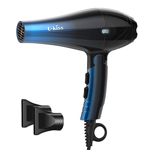U-Kiss Secador de Pelo, función iónica,mango plegable,3 niveles de temperatura y 2 velocidades,Incluye boquilla concentradora de aire, protección contra el sobrecalentamiento,2000W
