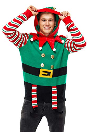 U LOOK UGLY TODAY Long Sleeve Jumper Suéter pulóver, All About Elf, L para Hombre