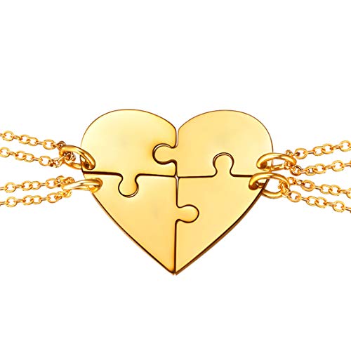 U7 Conjuntos de 4 Unidades de Acero Inoxidable Hermana Collares con patrón de corazón Regalo de Collar Creativo para Las niñas