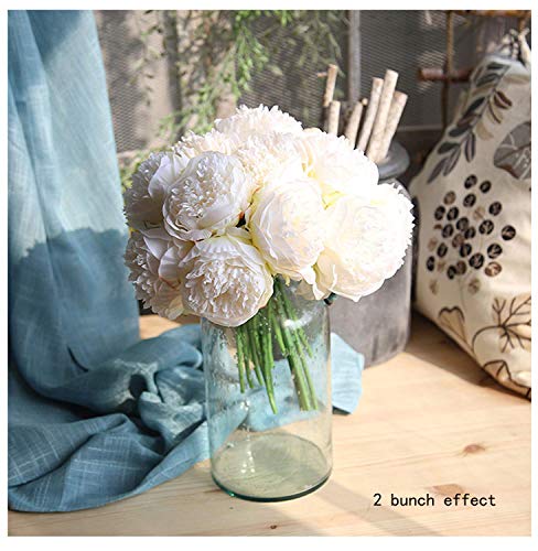 U'Artlines - Ramo de flores artificiales de seda para decoración, seda sintética, 5 cabezales de color blanco., 1 pack
