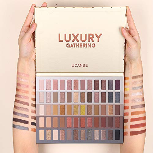 UCANBE 60 colores Honey Shimmer Paleta de sombras de ojos Luxury Gathering Smoky Pigmento de larga duración Sombra de ojos mate Pro Nudes Sombras de ojos con brillo mate dramático neutro cálido