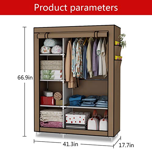 UDEAR Armario Closet Organizador Plegable para Ropa Ropero Resistente al Polvo Guardarropa Marrón 105 x 45 x 170 CM