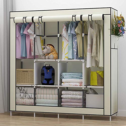 UDEAR Armario de Ropa de Tela y Tubo Metal para Ropa Organizador Ropero Plegable Colgar (Beige) …