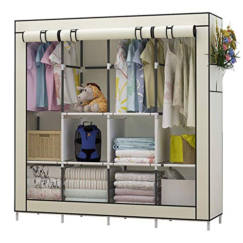 UDEAR Armario de Ropa de Tela y Tubo Metal para Ropa Organizador Ropero Plegable Colgar (Beige) …