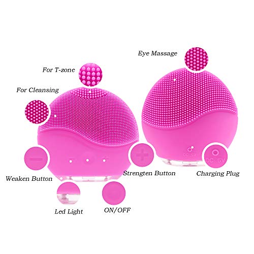 Udekit Silicona Eléctrico Facial Limpiador Cepillo Masajeador Con Carga USB Y Recargable (Rosado)
