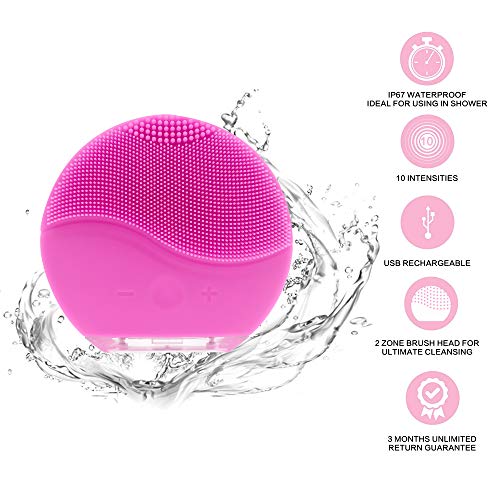 Udekit Silicona Eléctrico Facial Limpiador Cepillo Masajeador Con Carga USB Y Recargable (Rosado)