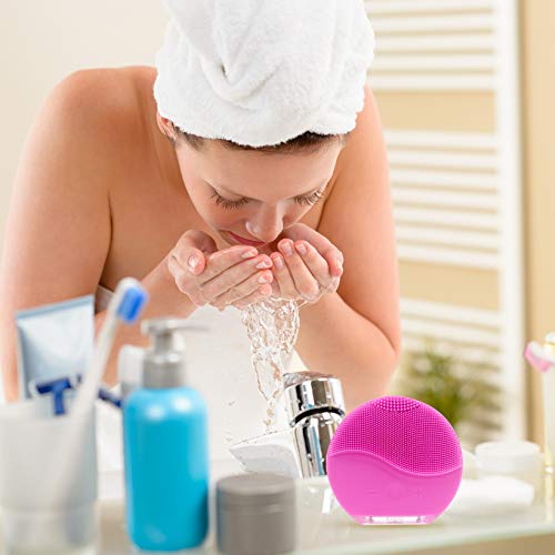 Udekit Silicona Eléctrico Facial Limpiador Cepillo Masajeador Con Carga USB Y Recargable (Rosado)