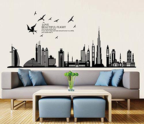 ufengke® - Adhesivo negro para pared con silueta de ciudad, paisaje urbano, rascacielos para decoración mural de dormitorio, sala de estar, extraíbles